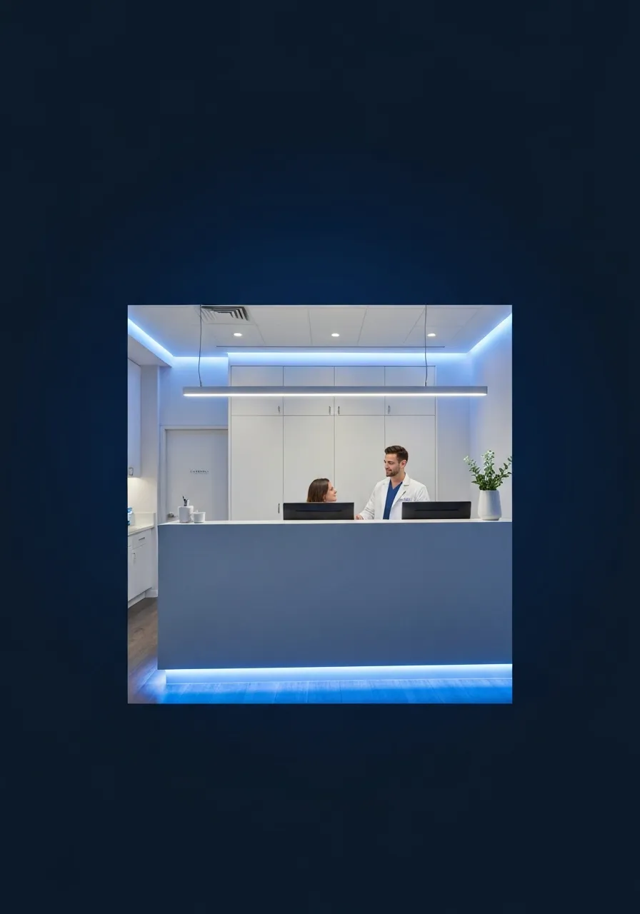 Modern dental reception clinic with premium lighting