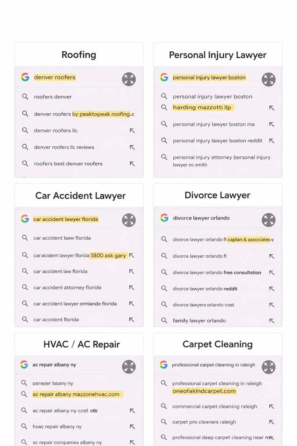 Search suggestions mockup