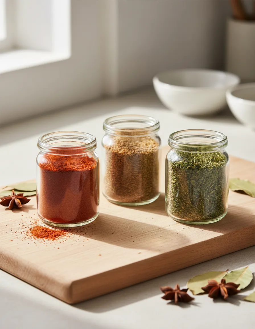 Small glass jar filled with vibrant homemade spice rub