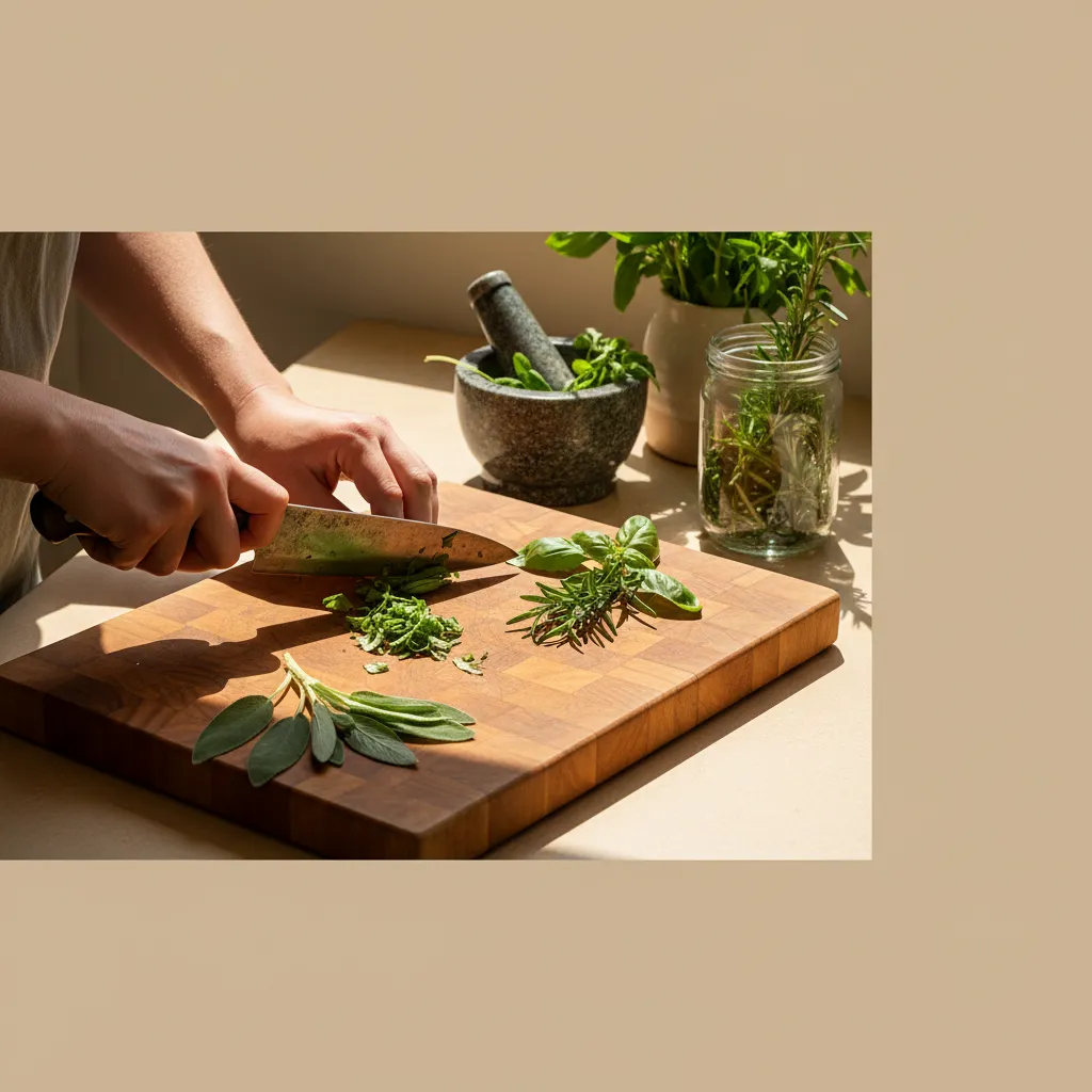 A home cook preparing fresh food in a bright, natural-light kitchen