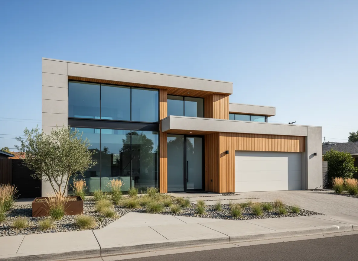 Modern single-family home with large windows