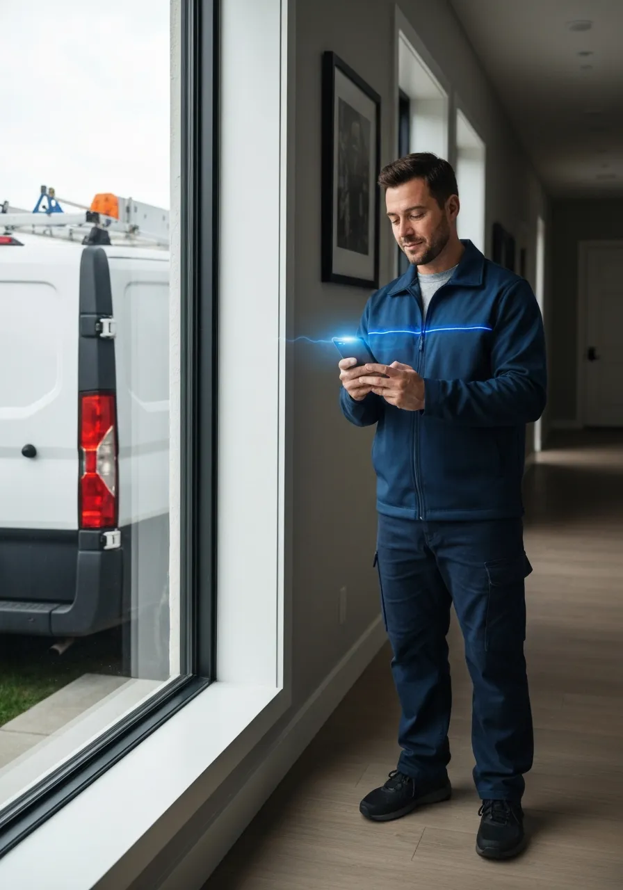HVAC technician reviewing dispatch schedule on phone