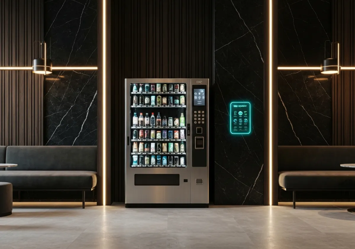 Sleek vending hub installed in a luxury apartment lobby