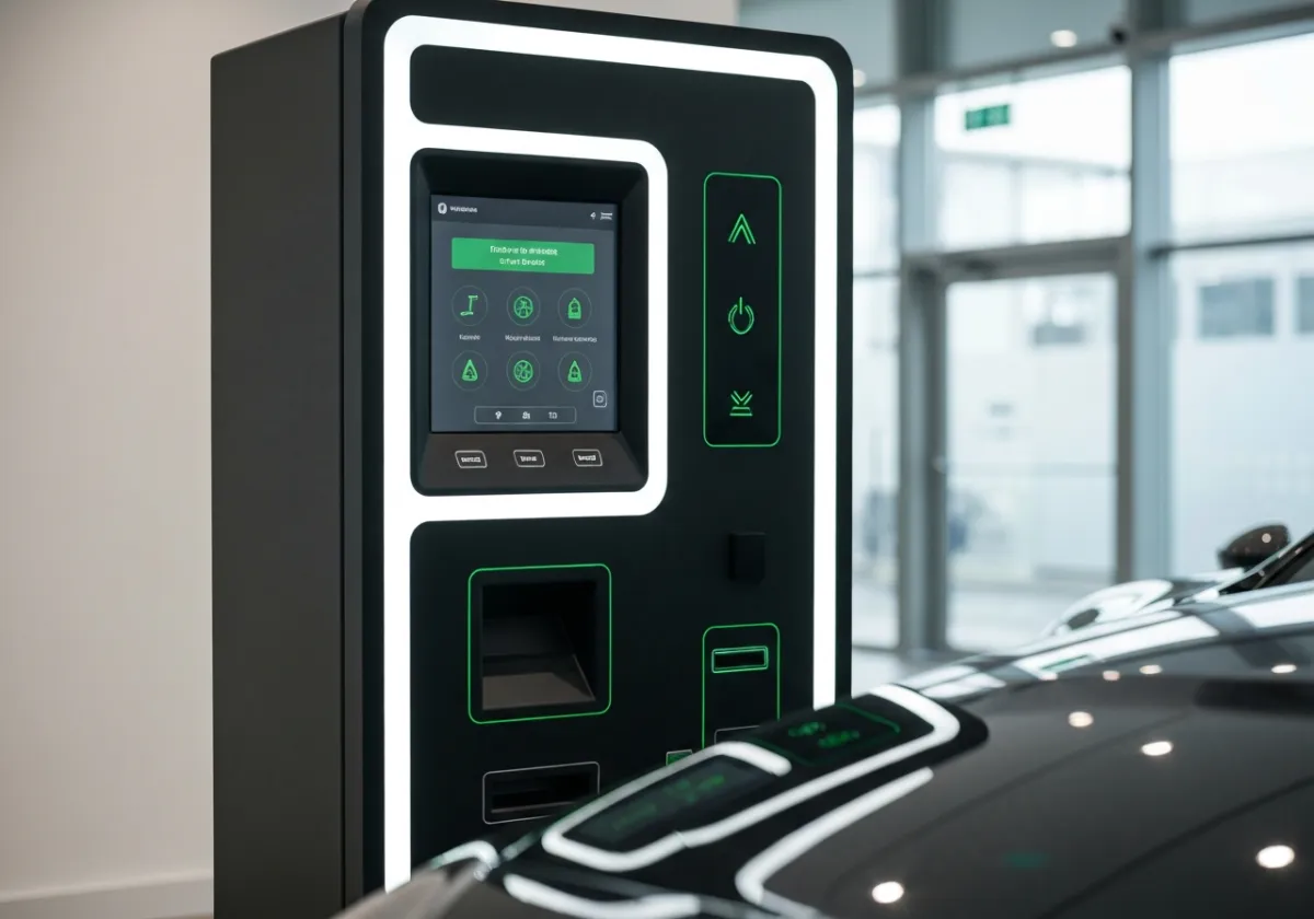 High-tech vending interface in a premium automotive dealership