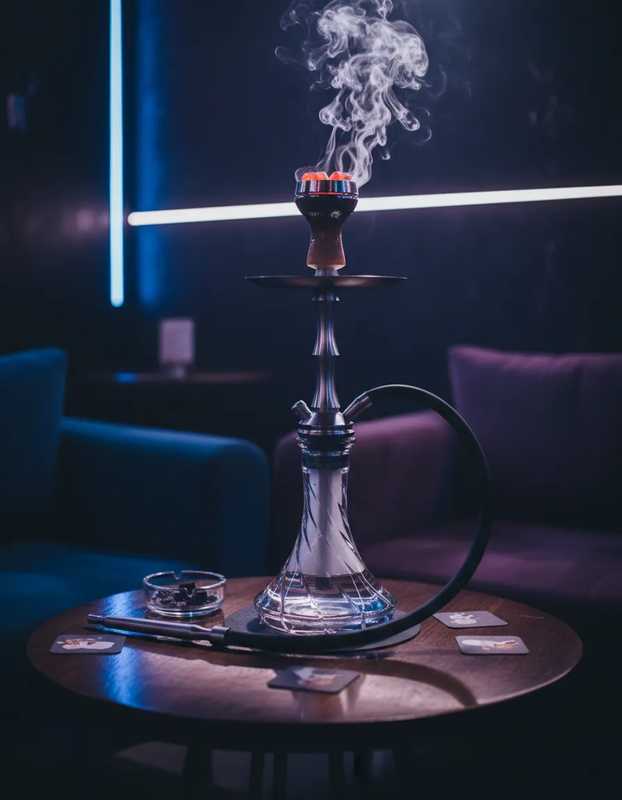 Ambient lighting and hookah setup at Sky Cafe & Lounge.
