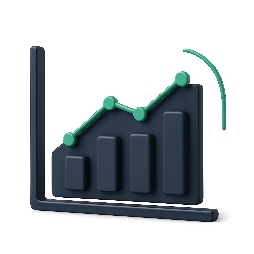 Abstracted financial chart showing clear data visualization in navy and emerald