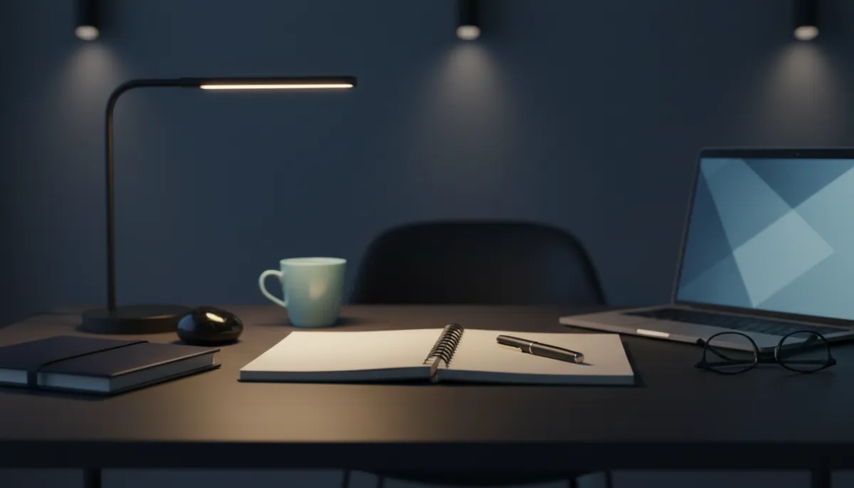 Founder reviewing notes in a quiet office
