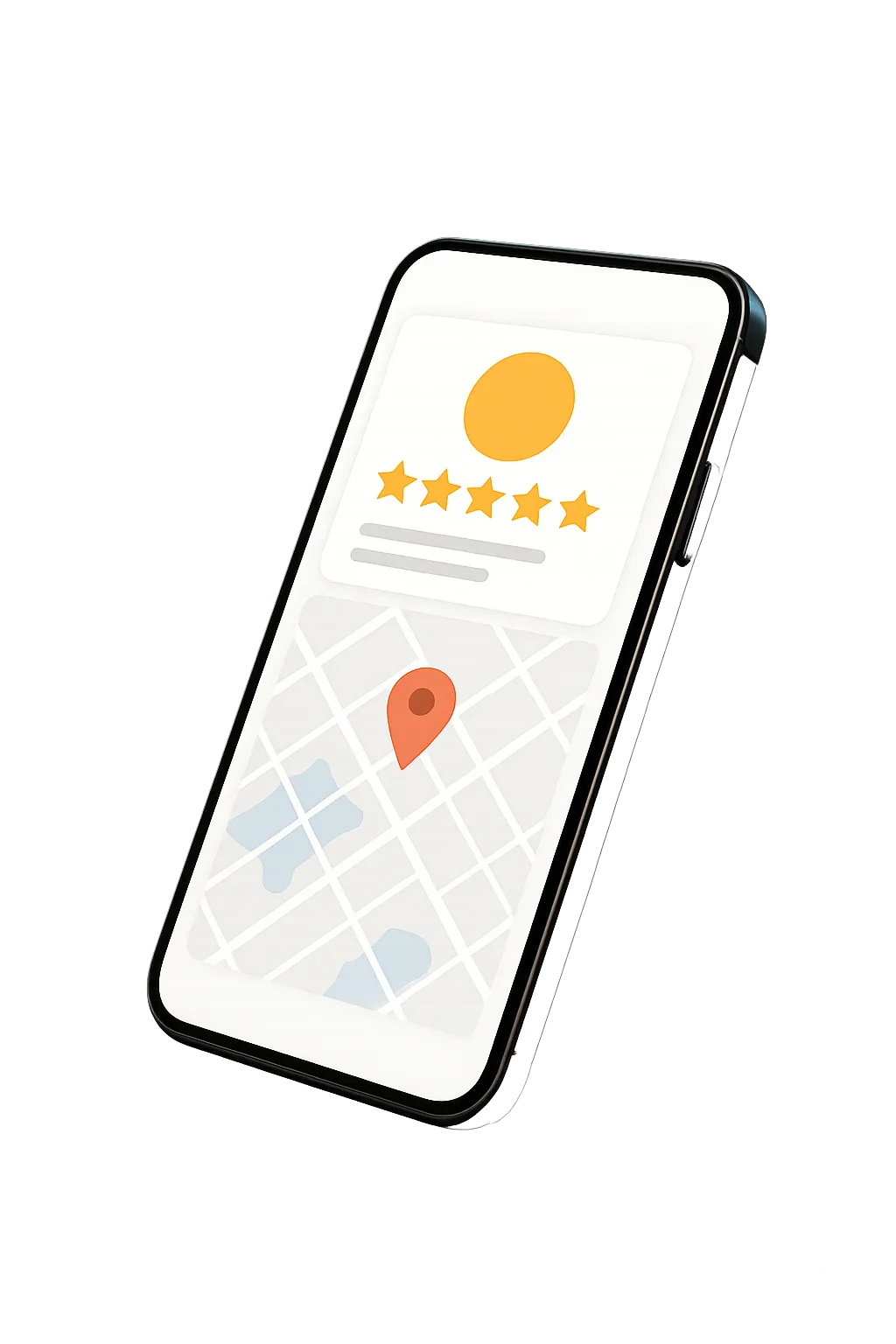 Cutout mobile smartphone showing #1 ranking Google Business Profile on local Google Maps search with 5-star rating