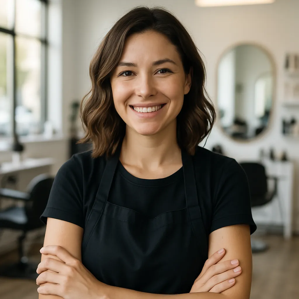 Portrait of a smiling female salon owner in a bright salon interior