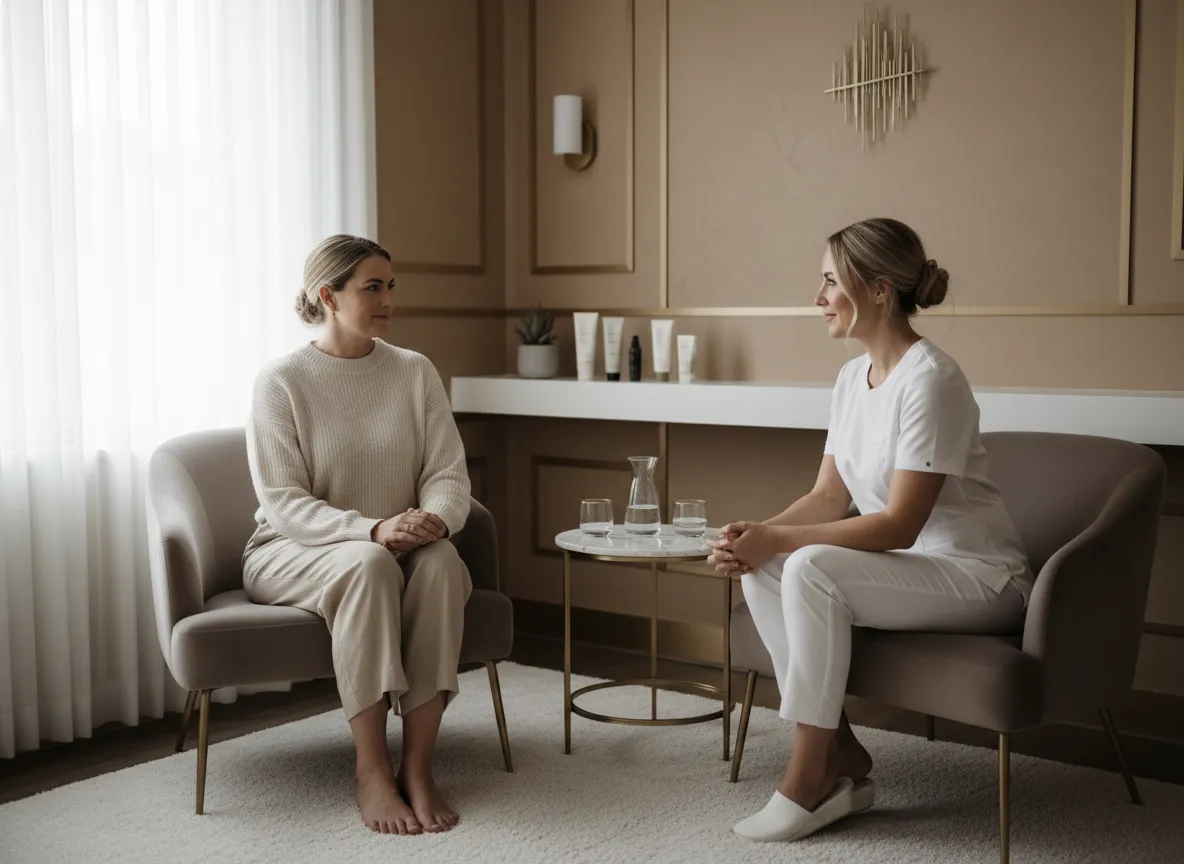 Client in a luxurious med spa consultation room