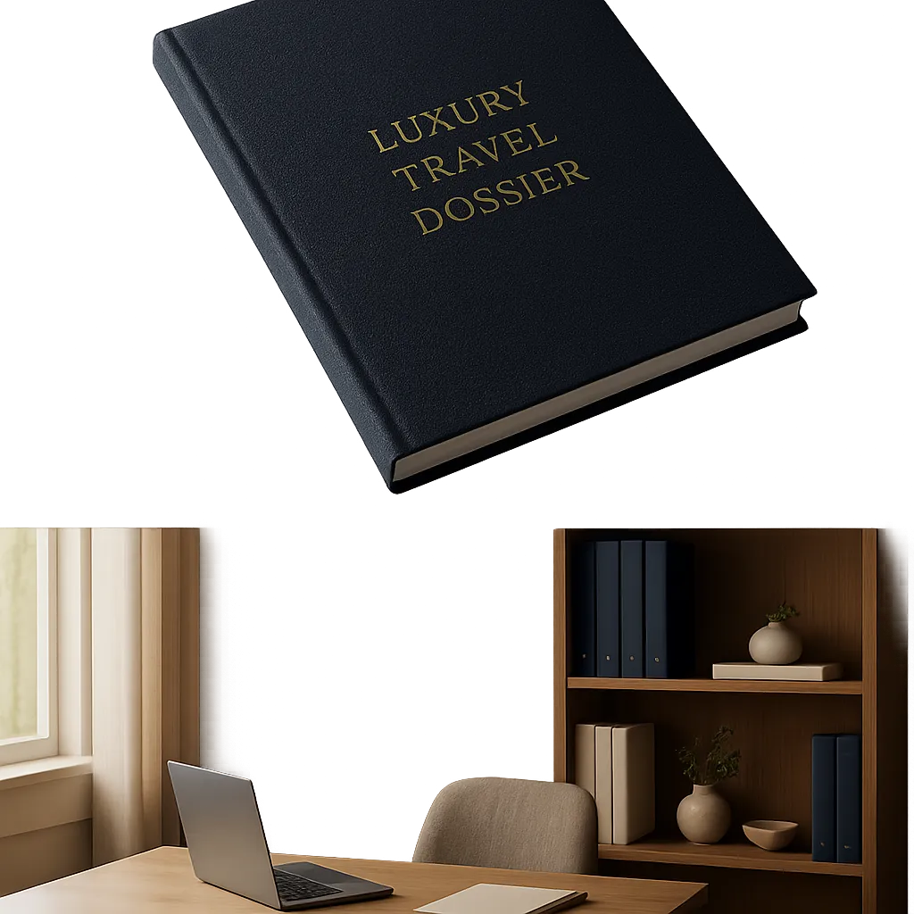 Composite of luxury travel dossiers and credentials