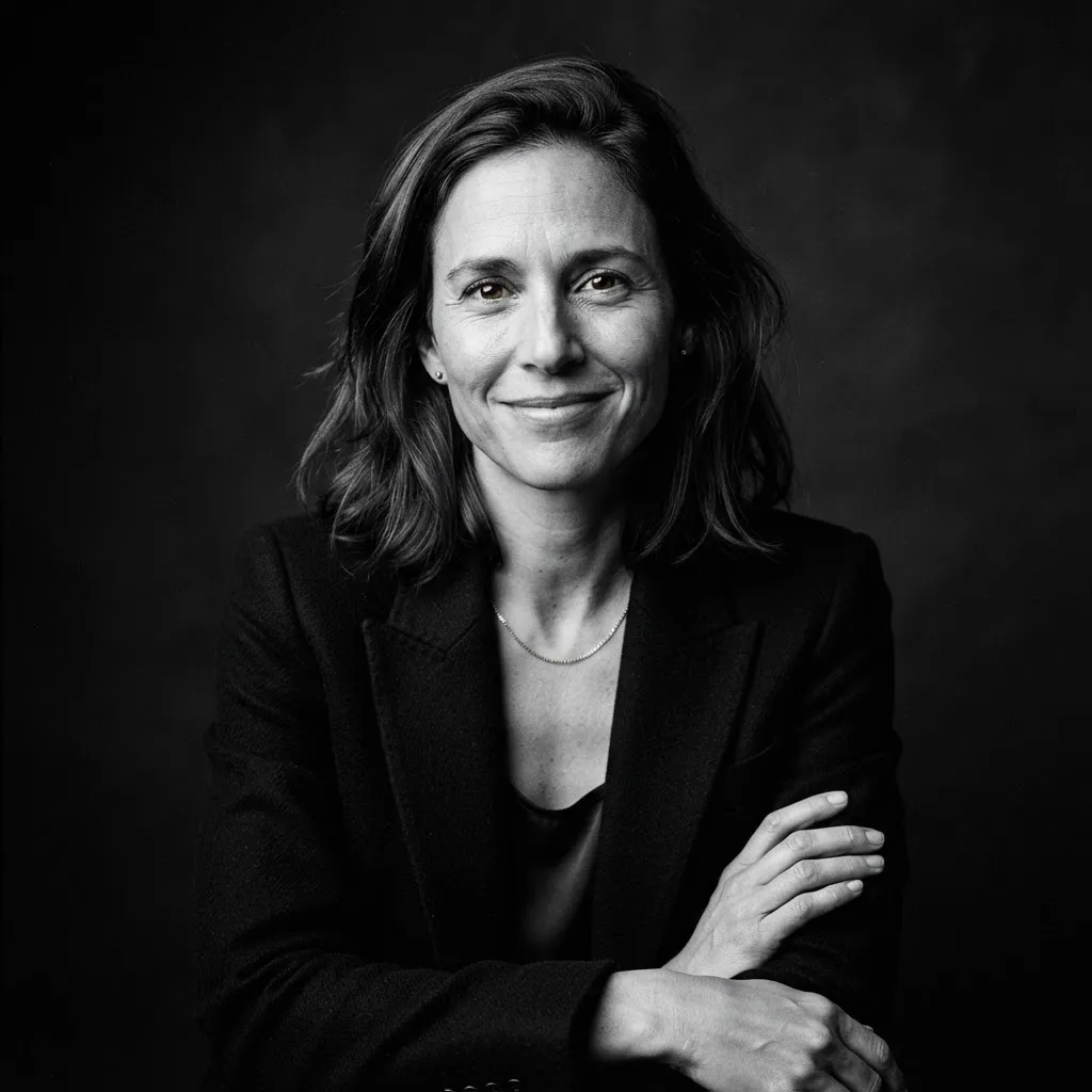 Elena Rostova portrait in high-contrast black and white