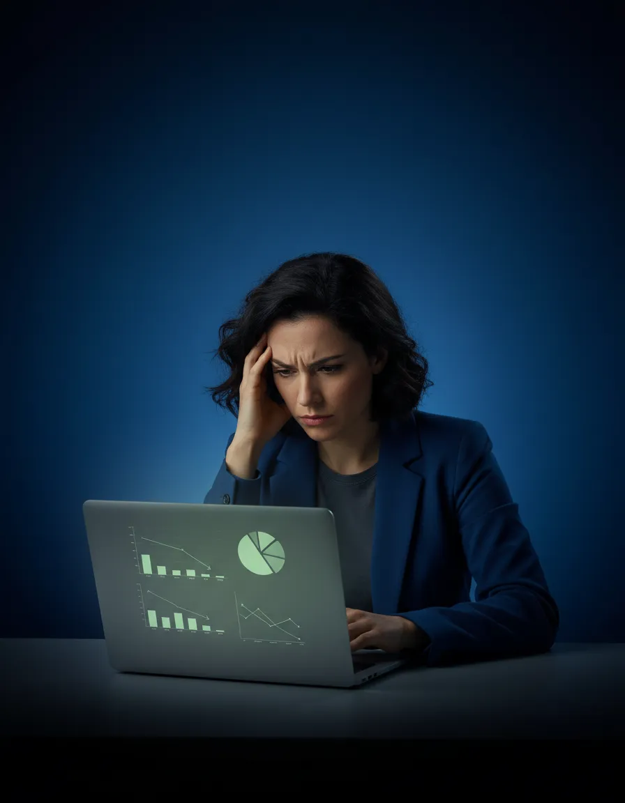 Frustrated business owner looking at laptop struggling with ghost leads