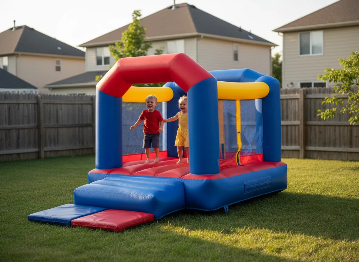 Classic colorful backyard bouncy castle