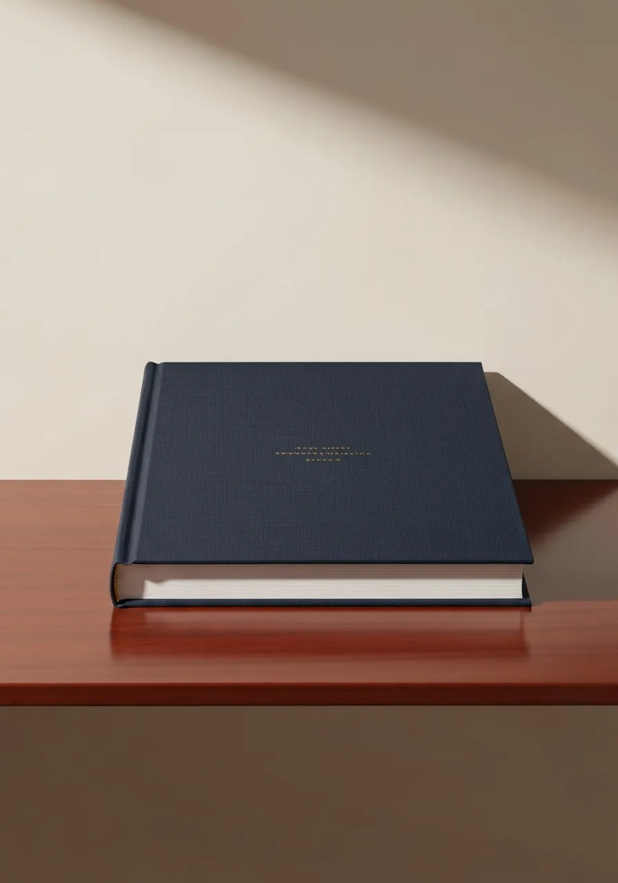High-fidelity 3D book mockup in a premium setting