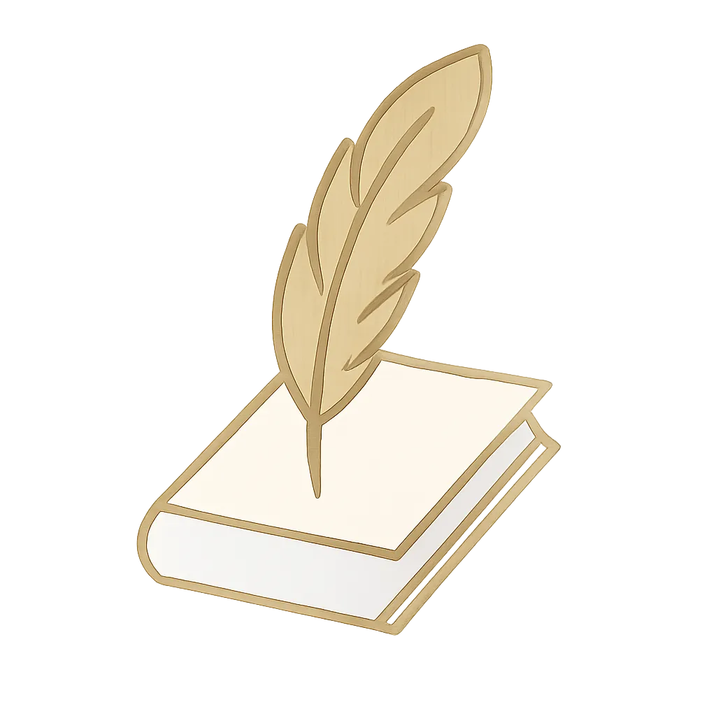 Refined feather and book graphic for Vizions Publishing