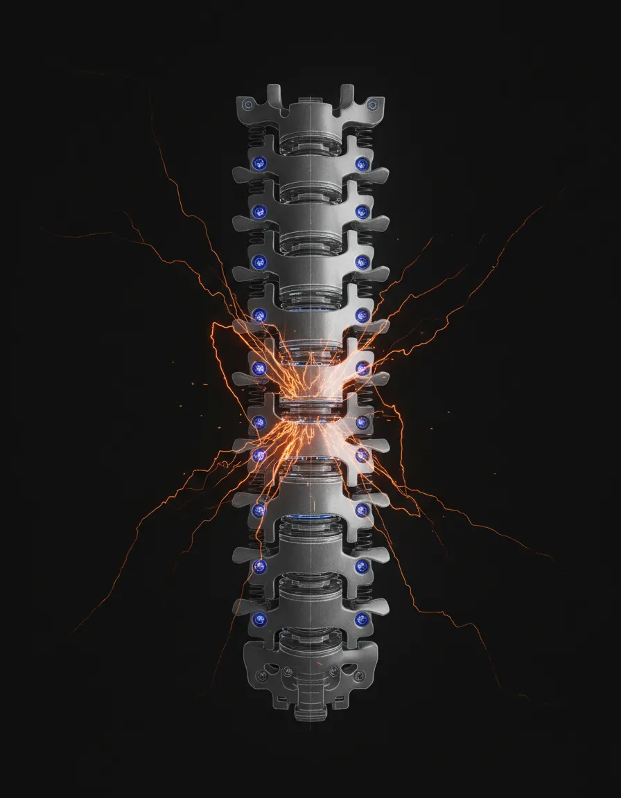 High contrast black and white macro photography of mechanical spinal breakdown