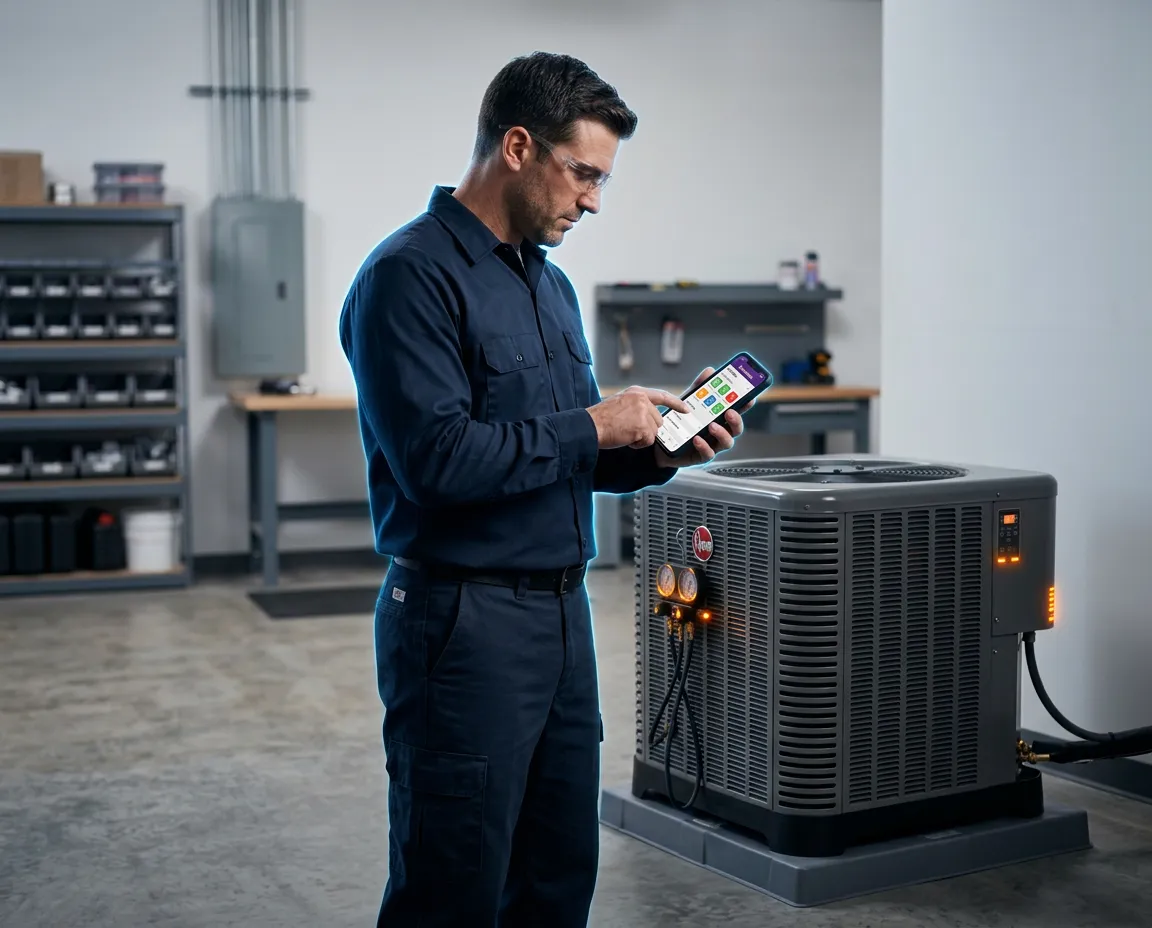 HVAC service technician on duty with smartphone handling dispatch operations