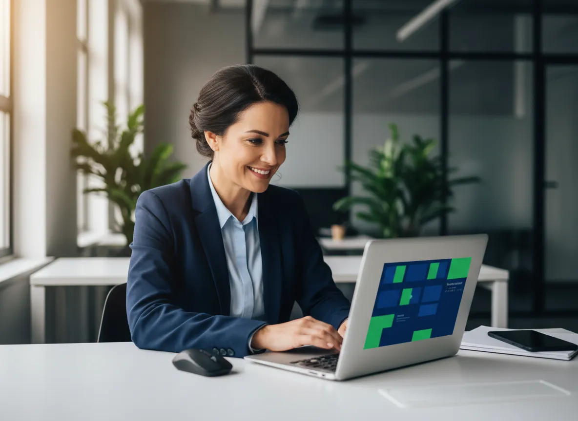 Persona usando laptop en ambiente profesional