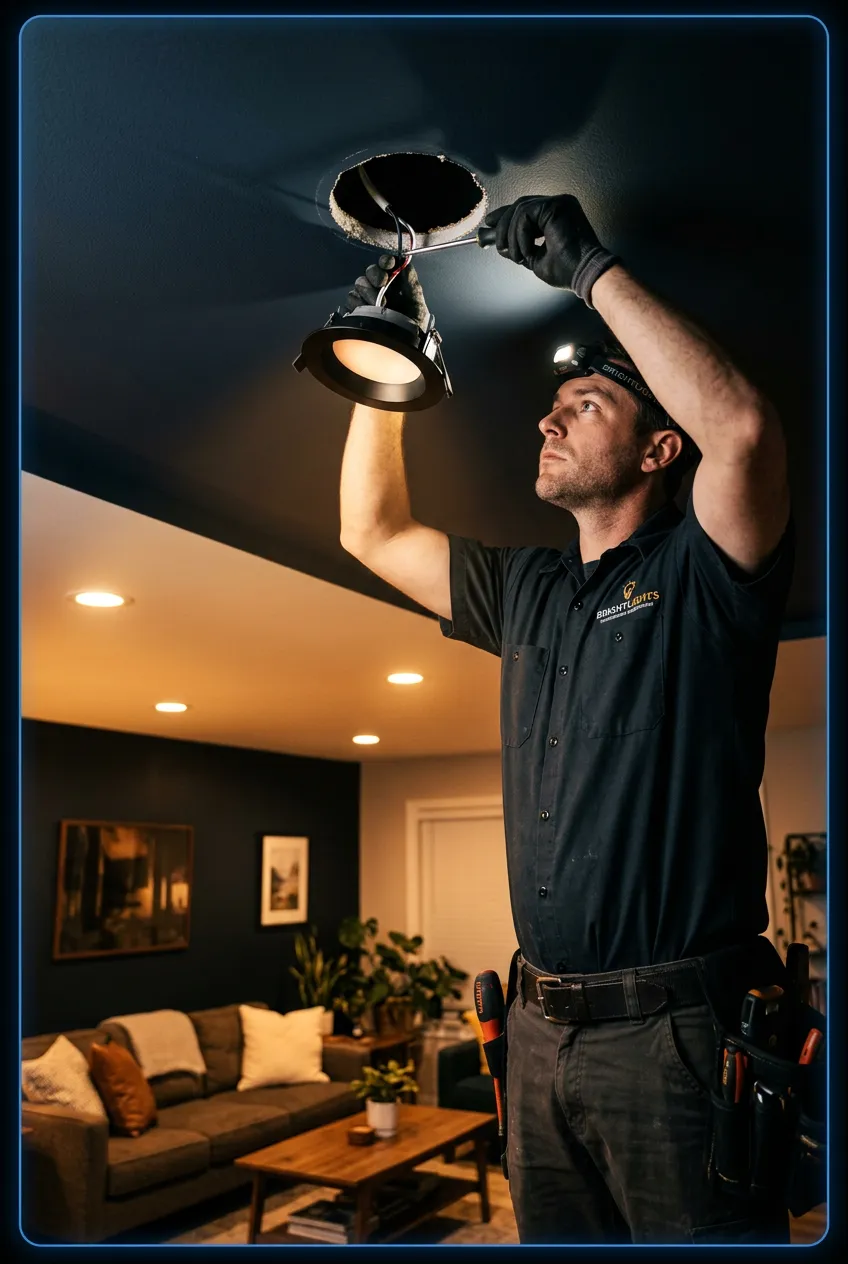 Vertical project video preview: High-ceiling recessed fixture lighting retrofit