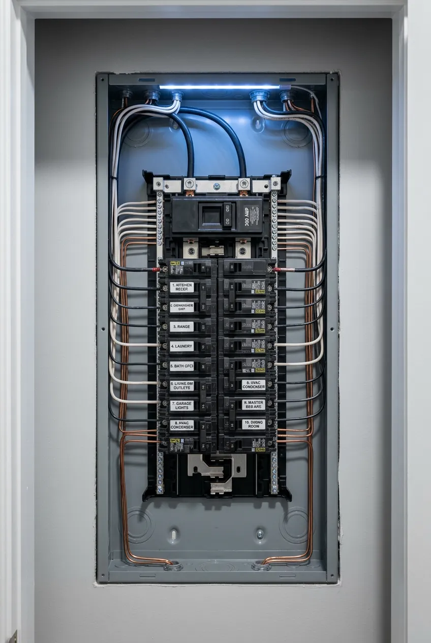 Vertical project video preview: Clean electrical service panel rebuild and labeling