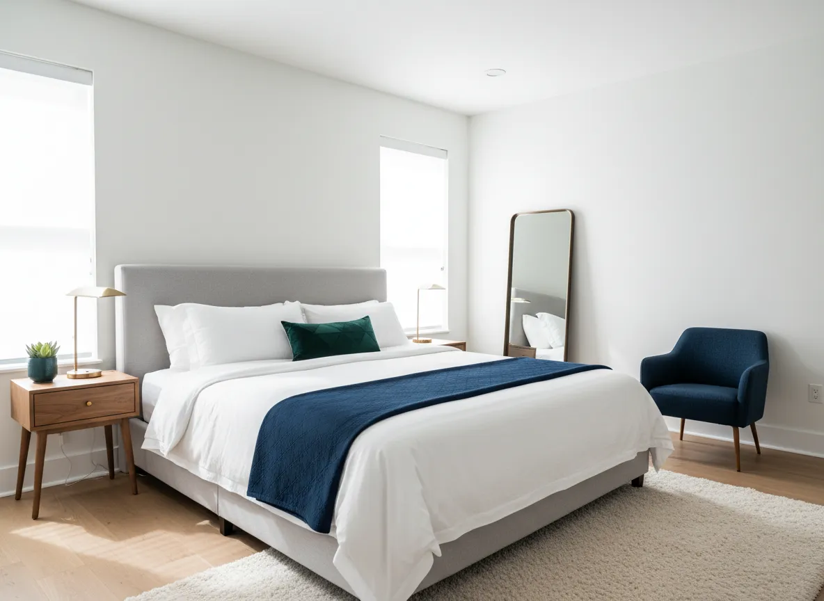 Pristine bedroom prepared for Airbnb short-term rental guests
