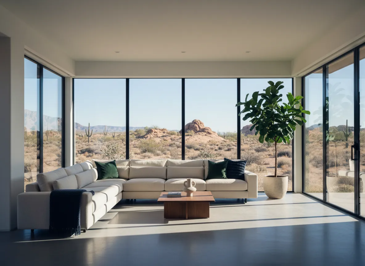 High-end desert home living room showing pristine deep cleaning results