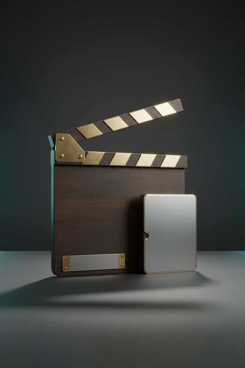 Cinematic finished video slate and hard drive