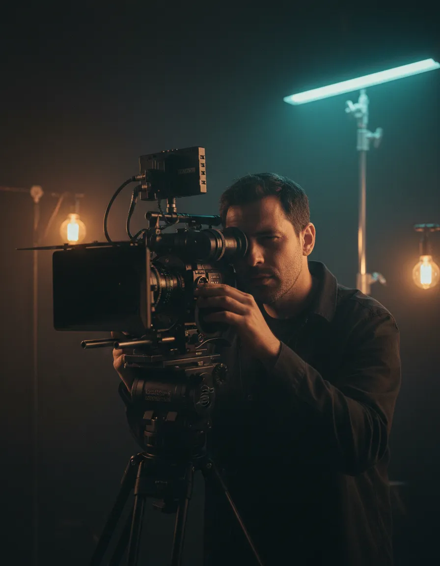 Ceasare on set, behind camera, working