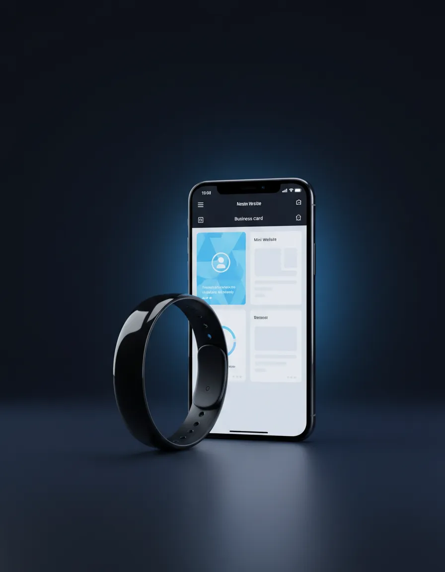 NFC Bracelet and Digital Card on Phone Mockup