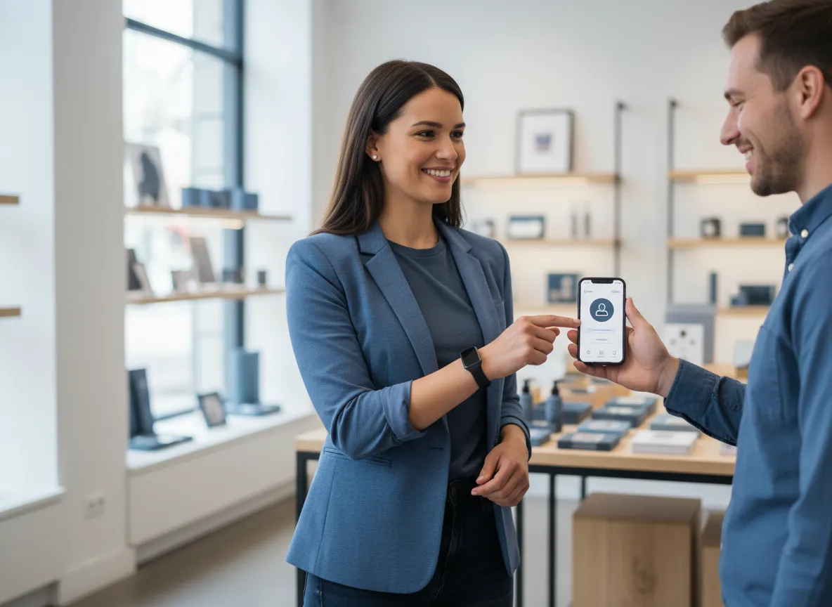 Business Professional Using NFC Bracelet