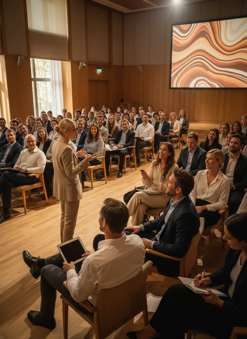 Keynote speaker engaging with an attentive audience