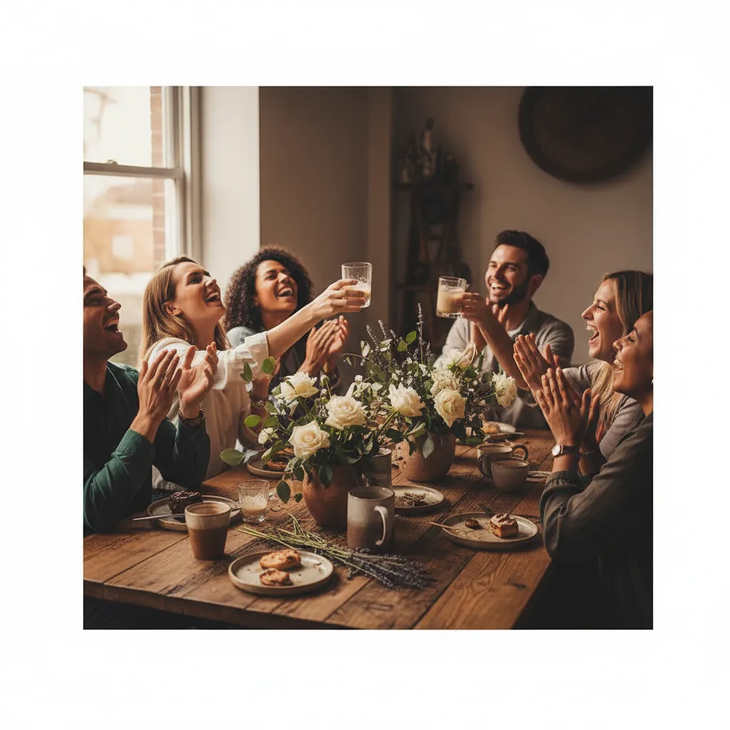 Candid moment of attendees laughing and celebrating