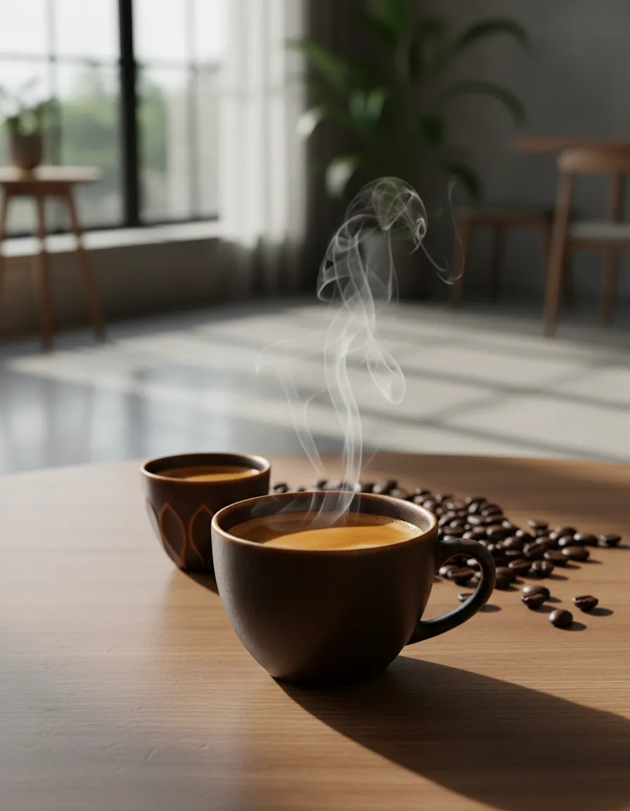 A serene morning coffee moment with a beautifully crafted espresso