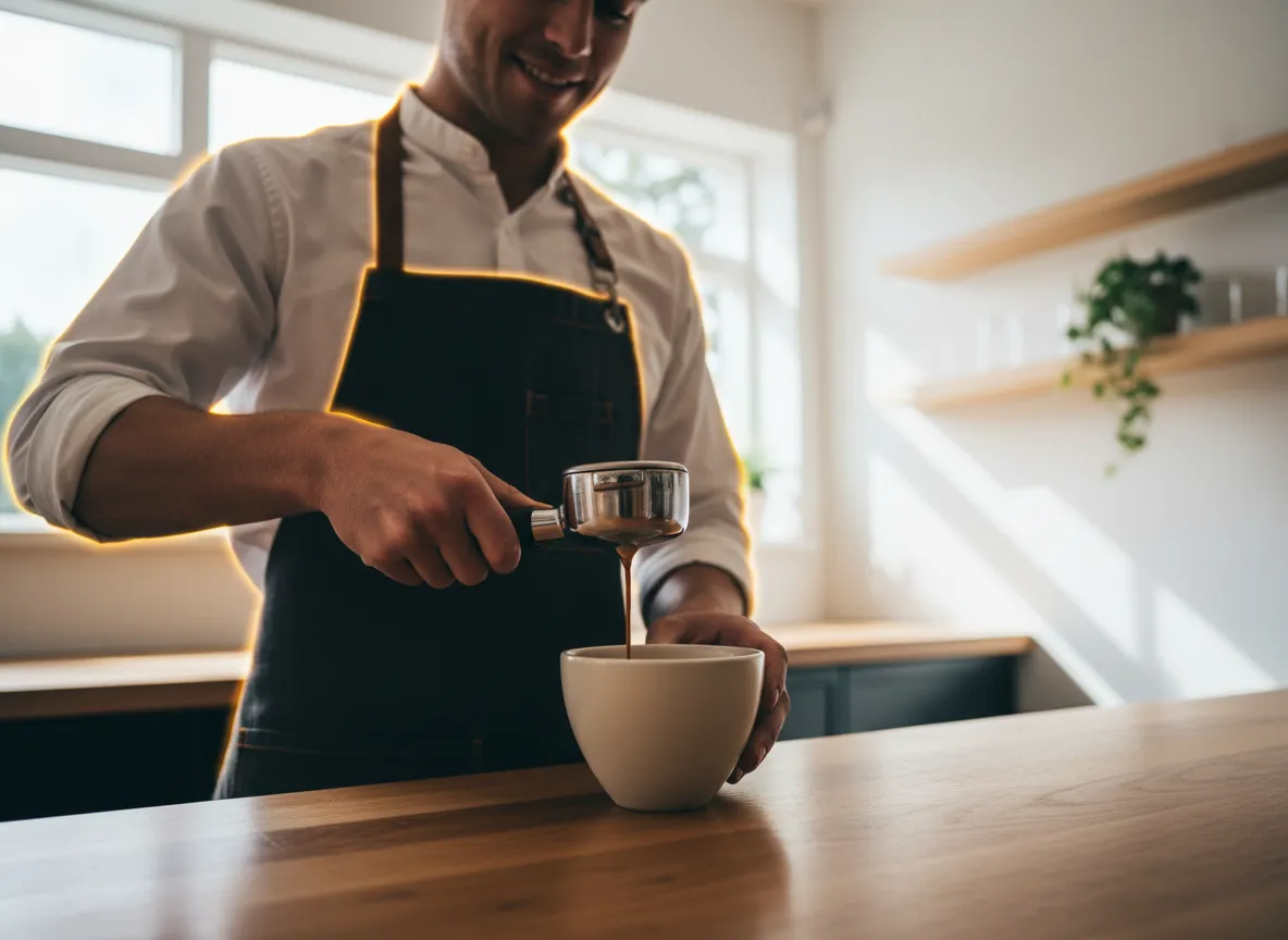 Premium artisan coffee being poured by a barista