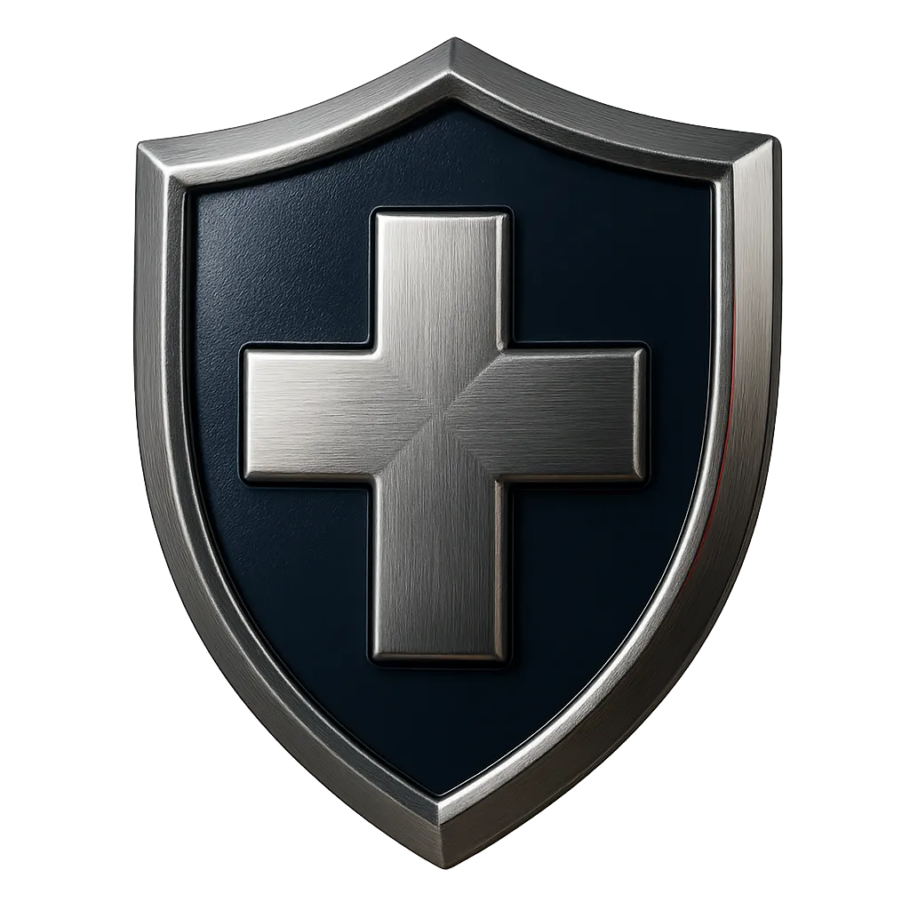 Clinical compliance guarantee shield with emergency medical protection cross