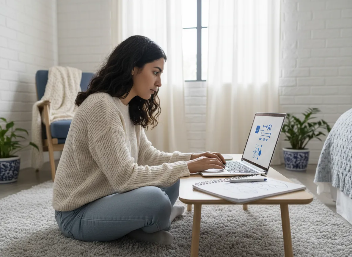 Estudiante aprendiendo inteligencia artificial con laptop