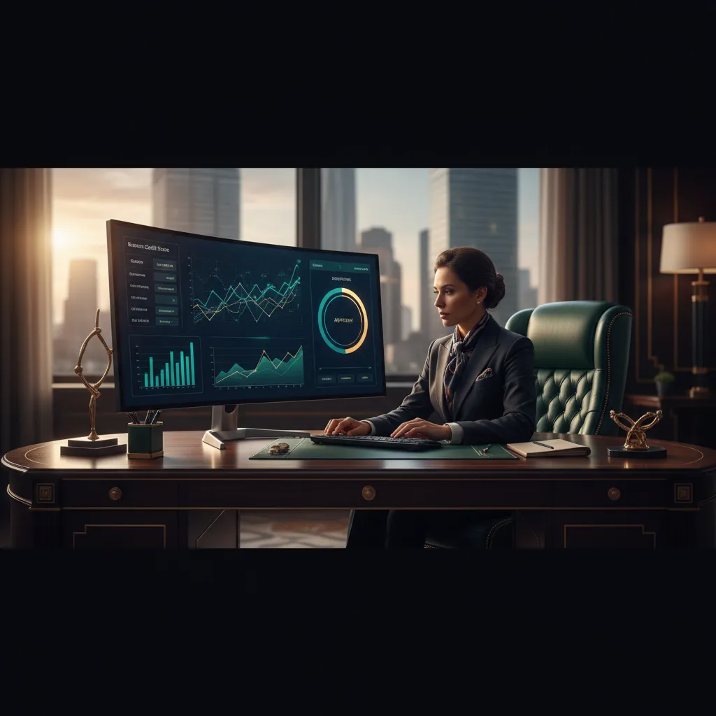 Luxury business owner reviewing funding dashboard