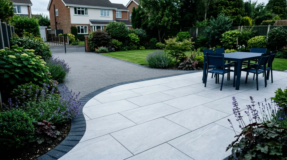 Completed porcelain patio and driveway transformation in Shropshire