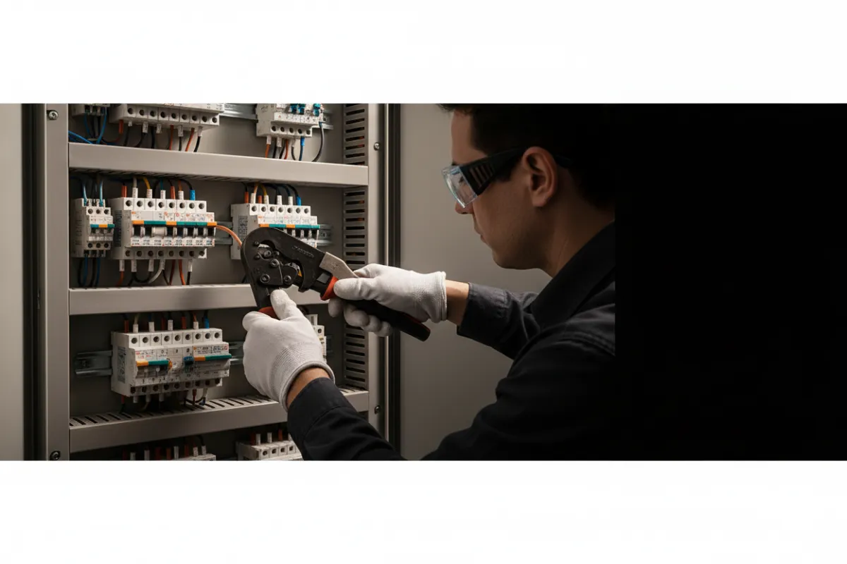 Electrician installing panel