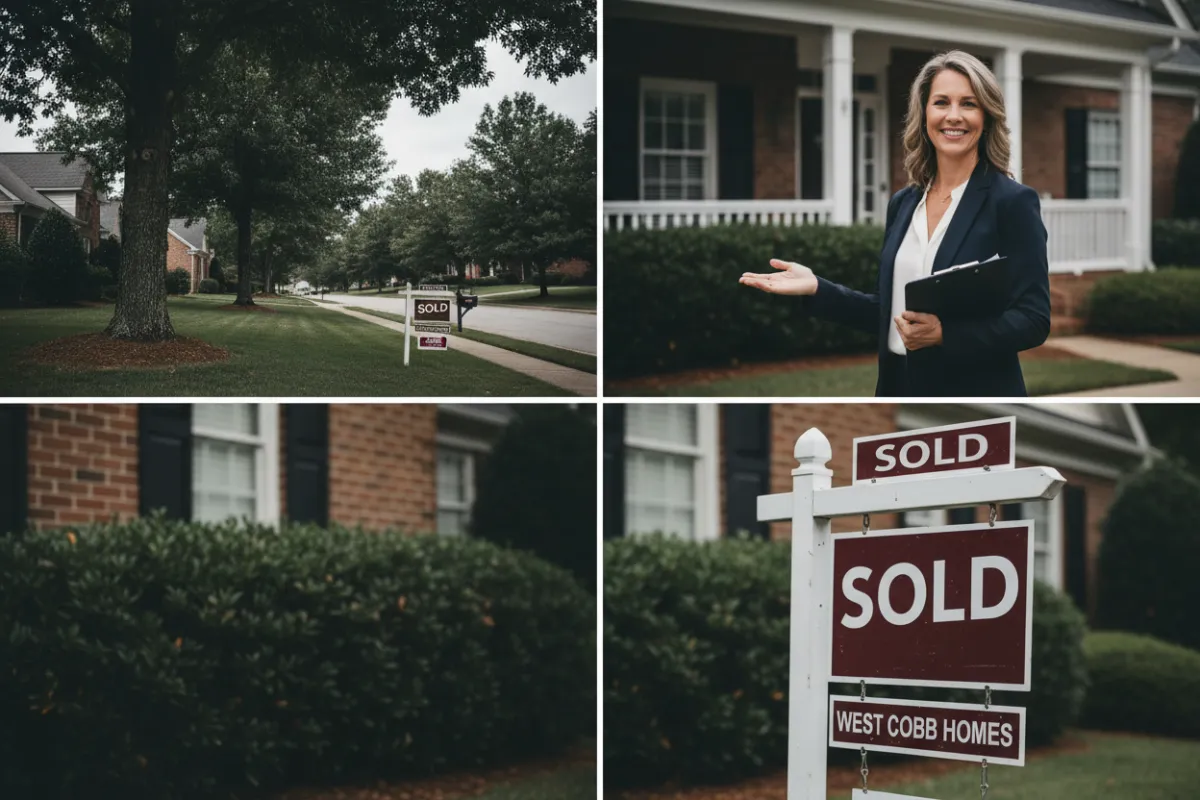 Collage of neighborhood pros and sold-home signage across West Cobb, emphasizing local service and trust.