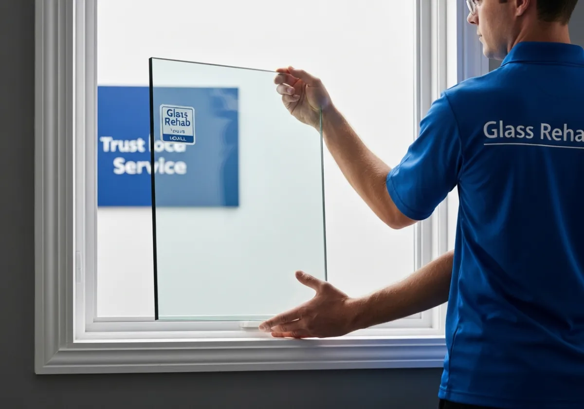 A Glass Rehab technician precisely installing a new insulated glass unit into an existing pristine frame