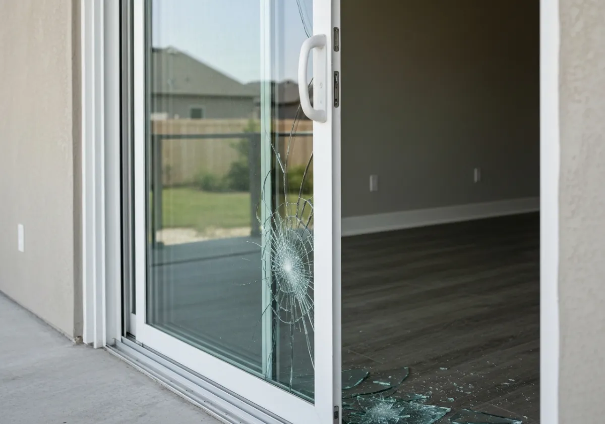 Broken sliding patio door glass