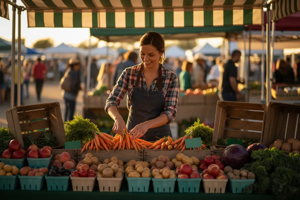 Local farmers market stall with fresh produce