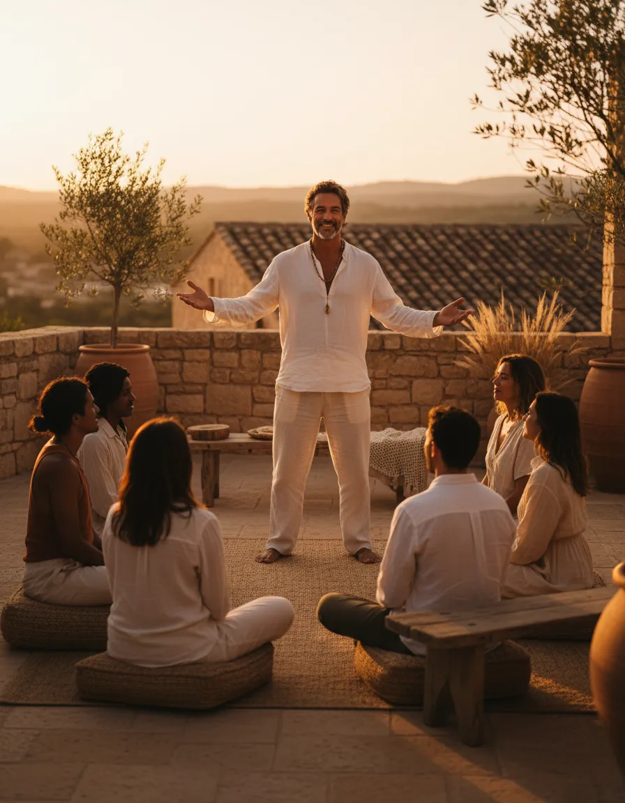 Danny Savage at a retreat venue with attendees