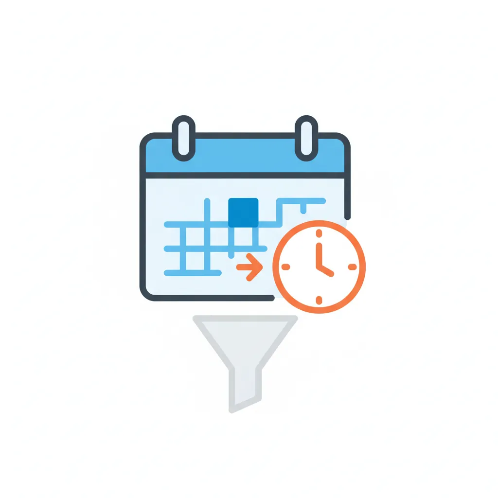 A flat, minimal icon of a calendar with a clock overlay, representing logistics and deadlines, on a white background.