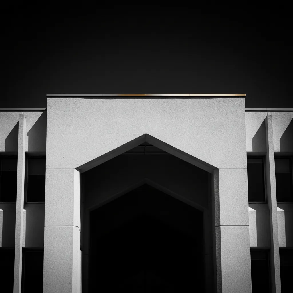 Stark black and white architectural detail of a building facade