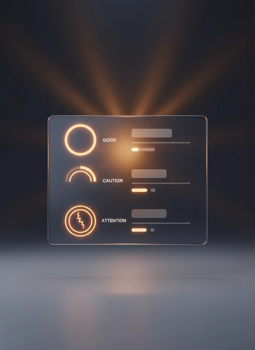 Digital report interface showing jargon-free condition badges and simple explanations