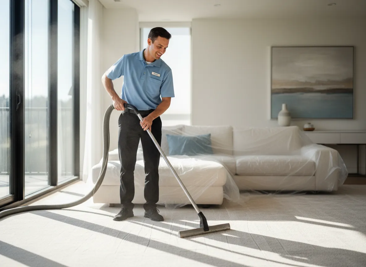 Technician performing professional carpet steam cleaning in a Los Angeles home