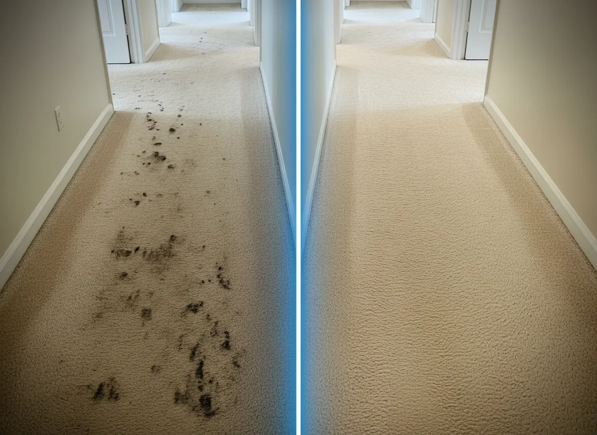 Before and after carpet cleaning results
